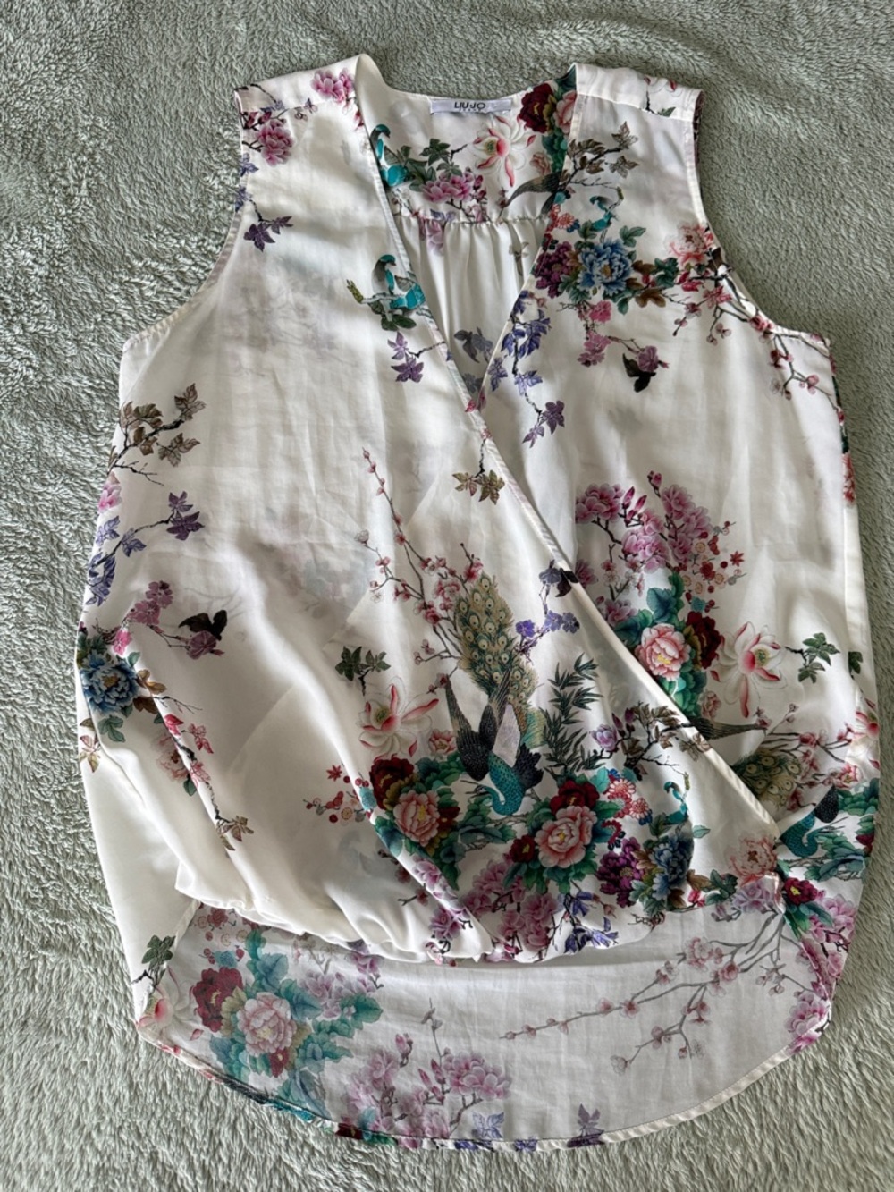 Liu Jo White Floral & Teal Peacock Wrap-Front Cami